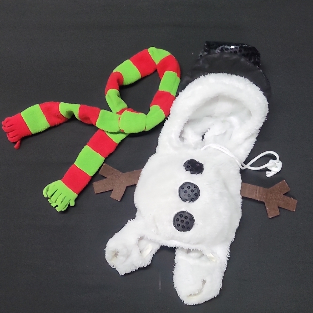 Festive Snowman Pet Costume with Scarf Size Small